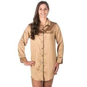 NWT Noble Mount Premium Satin Long Sleeve Sleep Shirt - Champagne Glow LARGE